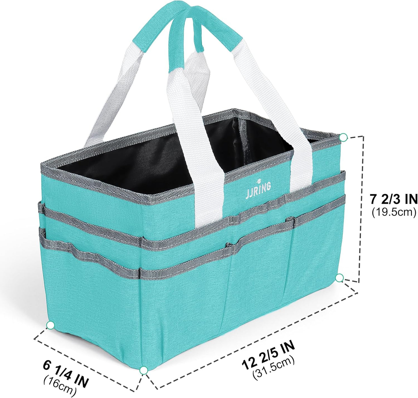 JJRING Craft Organizer Tote Bag for Art Storage, Caddy with Multiple Pockets, Bluish Green Sewing Bag for Scrapbooking, School, Medical, and Office Supplies