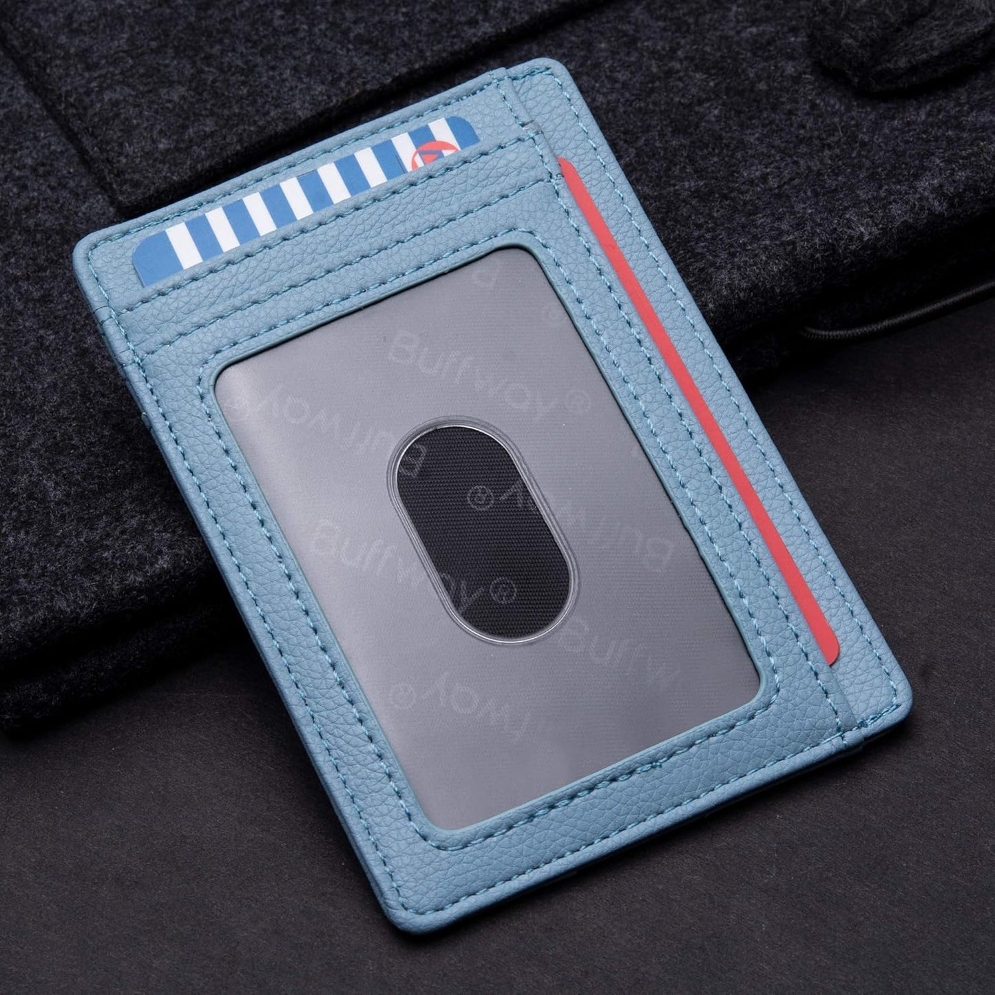 Buffway Slim Minimalist Front Pocket RFID Blocking Leather Wallets for Men and Women - Carbon Fiber Black - Colors A