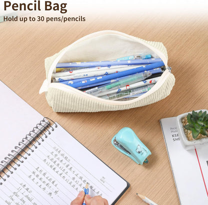 Pencil Bag Pen Case, Soft Corduroy Small Pencil Pouch Organizer with Zipper, Cute Pencil Case Pouch Stationery for Girls and Boys – Apricot