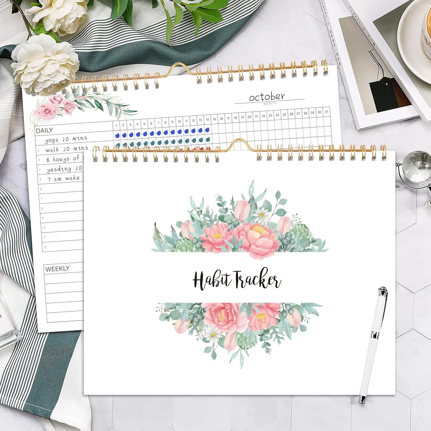 Habit Tracker Calendar- 12 Months Undated Daily, Weekly & Monthly Habit Tracker Journal, Writable Habits Track Calendar for Goal Setting, Boost Productivity, Workout Motivation & Self Care Tool