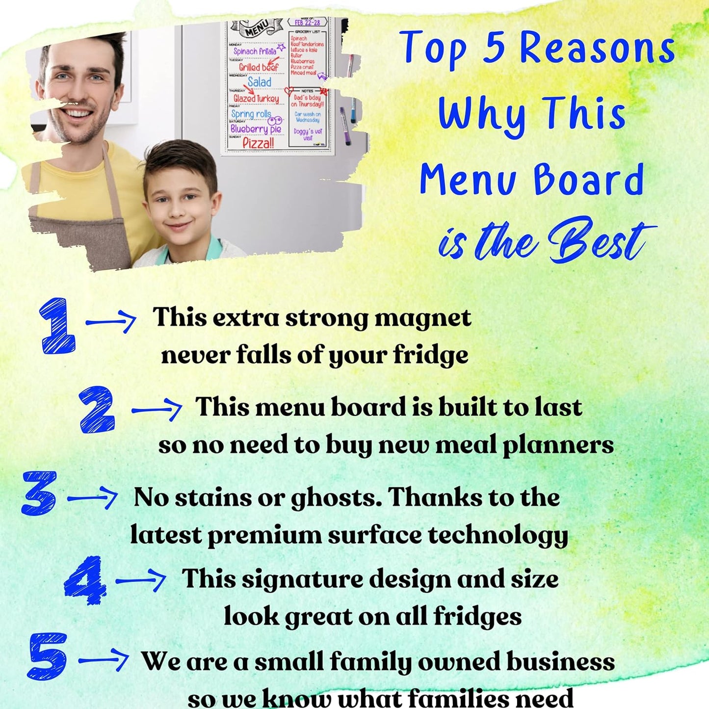 Magnetic Weekly Meal Planner for Fridge – 16” x 12” Dry Erase Menu Board with Grocery List & Notes – Stain-Resistant Whiteboard for Family Meal Planning Includes 3 Magnetic Markers & Eraser