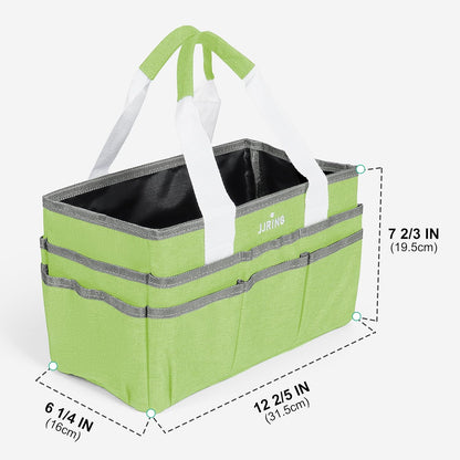 JJRING Craft Organizer Tote Bag for Art Storage, Caddy with Multiple Pockets, Bluish Green Sewing Bag for Scrapbooking, School, Medical, and Office Supplies