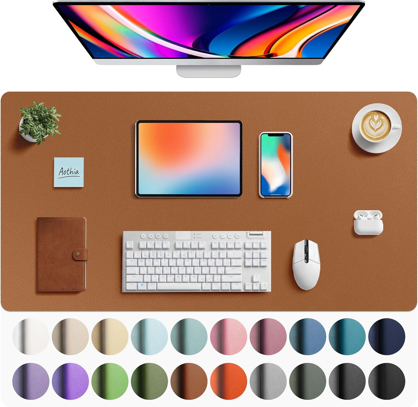 Aothia Non-Slip Waterproof PU Leather Desk Pad Protector for Mouse, Writing Desk, Office, Home, Laptop Blotter, 23.6" x 13.7", Black - Colors B