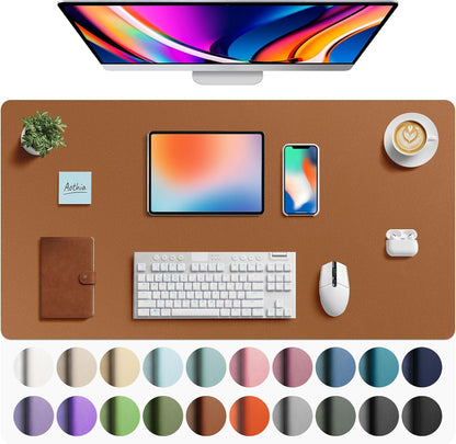 Aothia Leather Desk Pad Protector, Mouse Pad, Office Desk Mat, Non-Slip PU Leather Desk Blotter, Laptop Desk Pad, Waterproof Desk Writing Pad for Office and Home (Brown,23.6" x 13.7") - Colors A