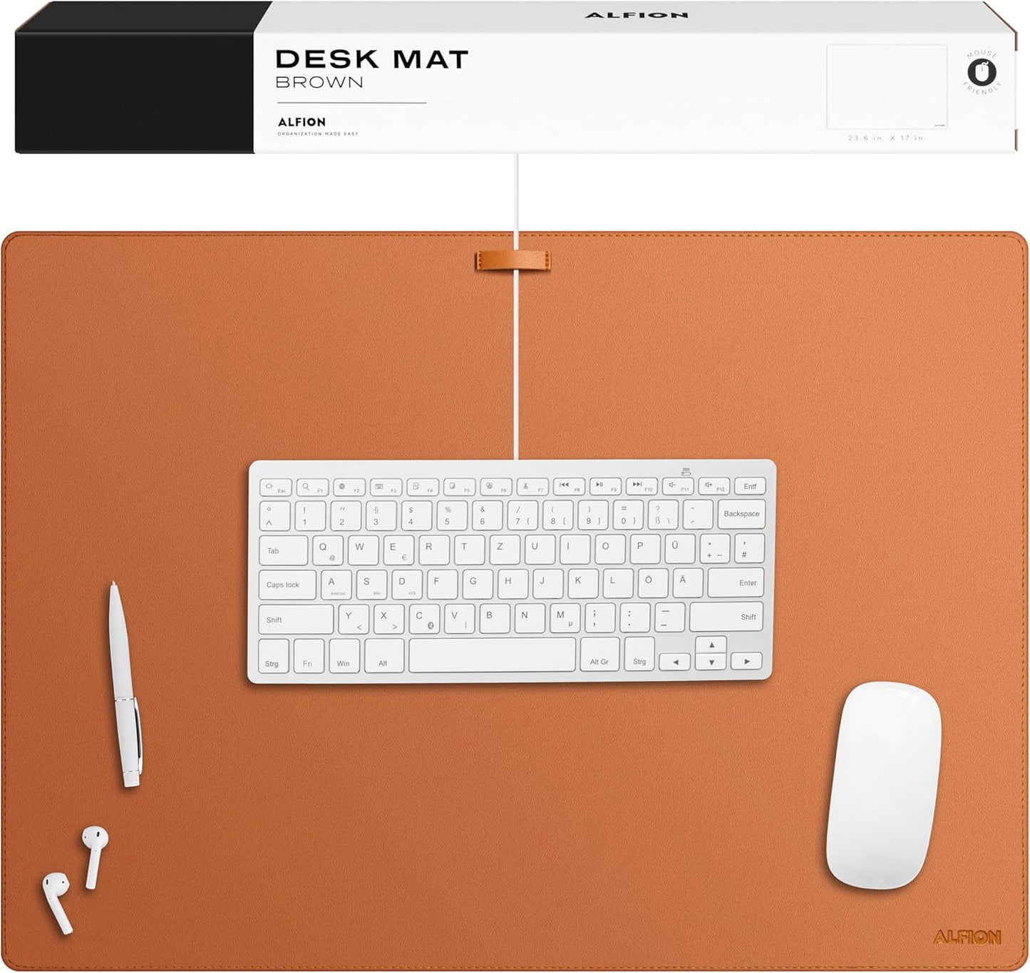 Leather Desk Mat Cable Organizer 23.6" x 17" | Premium Black Vegan Leather Desk Protector Blotter Mouse Pad with Felt Non Slip Bottom for Home Office