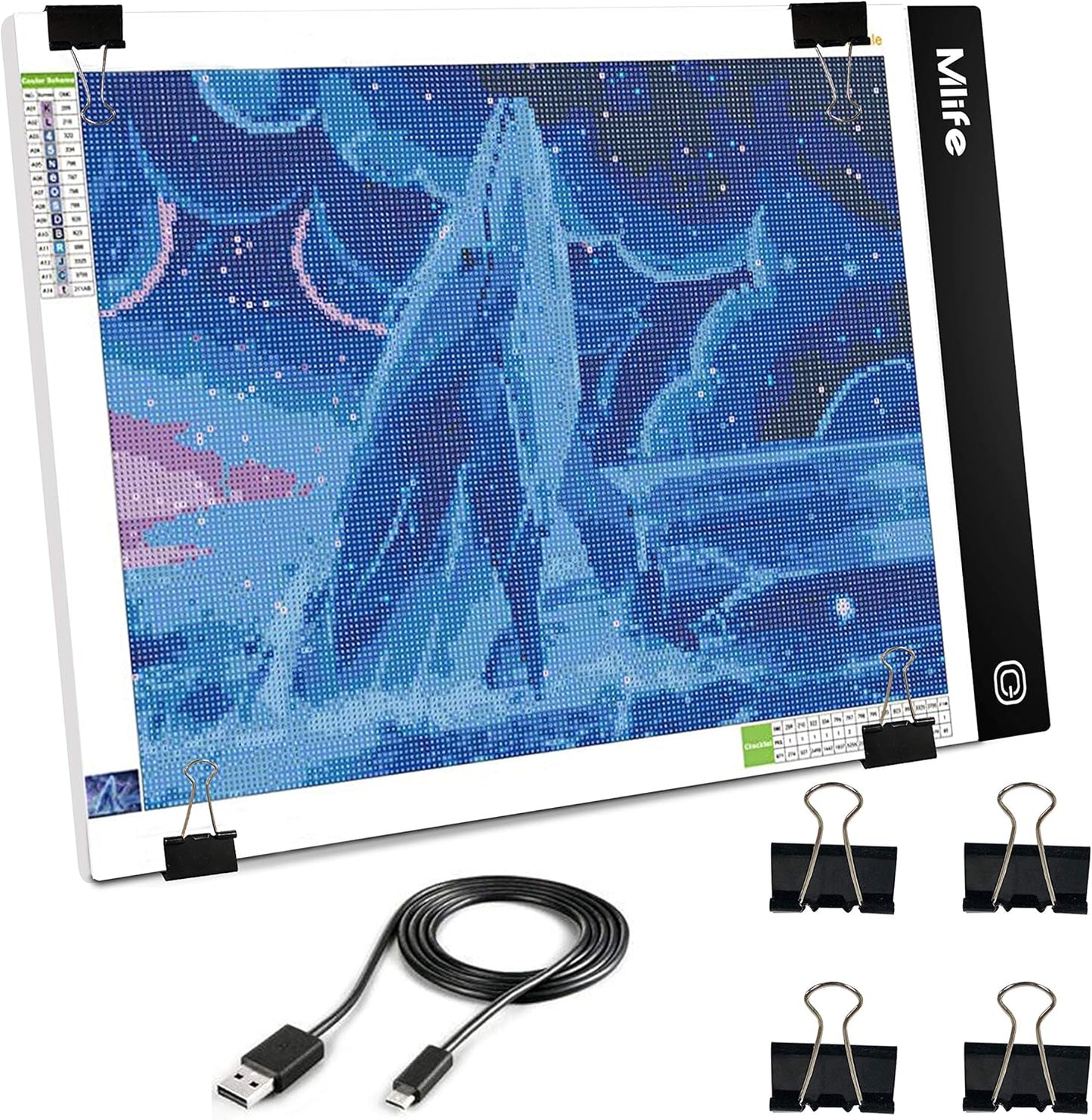 Mlife A2 LED Light Pad for Diamond Art Painting Light Board with 3 Brightness, Tracing Light Board with USB Cable & 4 Fasten Clips for Sketching, Animation, Drawing, Diamond Art Painting Supplies