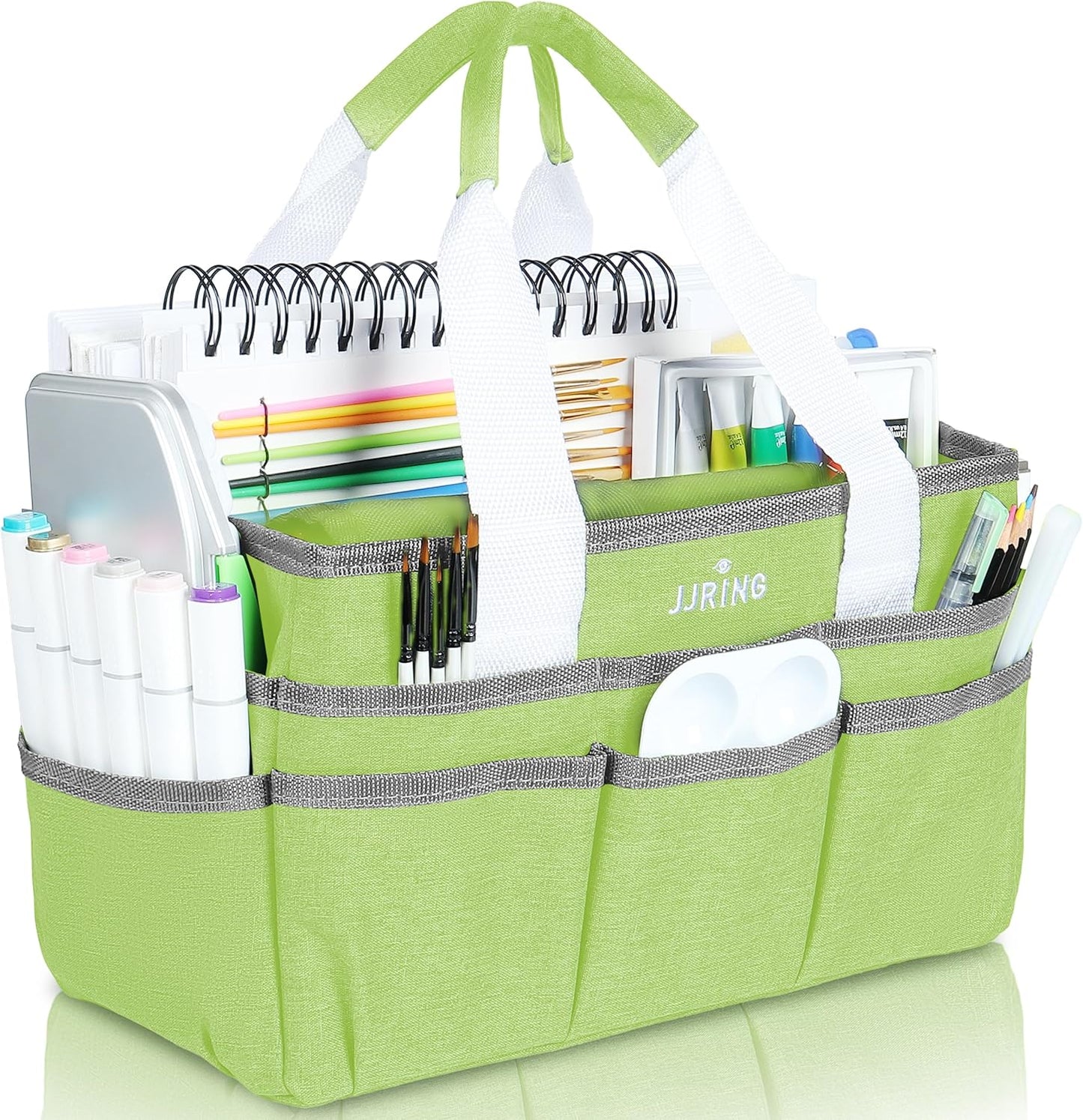 JJRING Craft Organizer Tote Bag for Art Storage, Caddy with Multiple Pockets, Bluish Green Sewing Bag for Scrapbooking, School, Medical, and Office Supplies