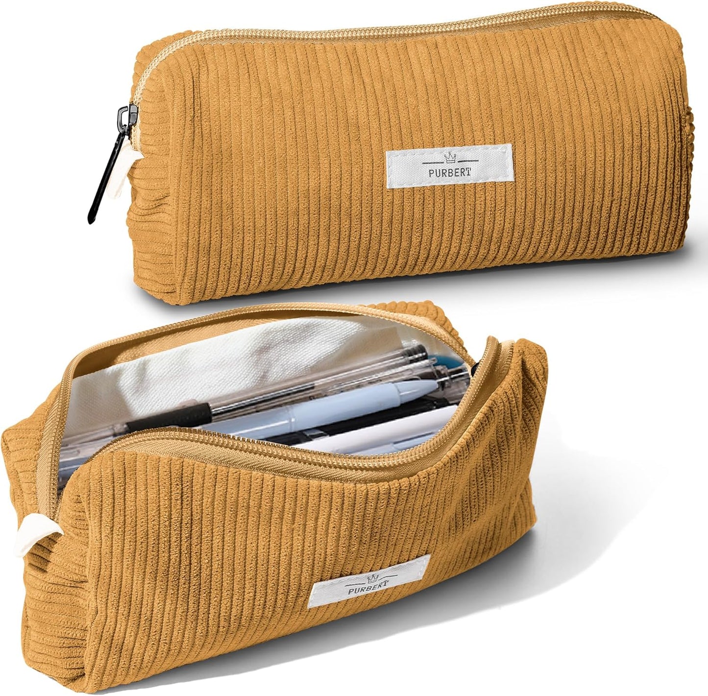 Pencil Bag Pen Case, Soft Corduroy Small Pencil Pouch Organizer with Zipper, Cute Pencil Case Pouch Stationery for Girls and Boys – Apricot