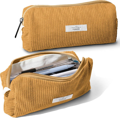 Pencil Bag Pen Case, Soft Corduroy Small Pencil Pouch Organizer with Zipper, Cute Pencil Case Pouch Stationery for Girls and Boys – Apricot