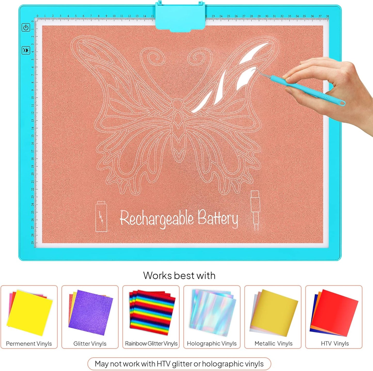 iVyne Rechargeable A3 Light Pad for Diamond Painting - LED Light Board for Weeding & Tracing - Diamond Art Light Pad - Ultra-Thin & Portable - Perfect for Artists & Crafters - Blue