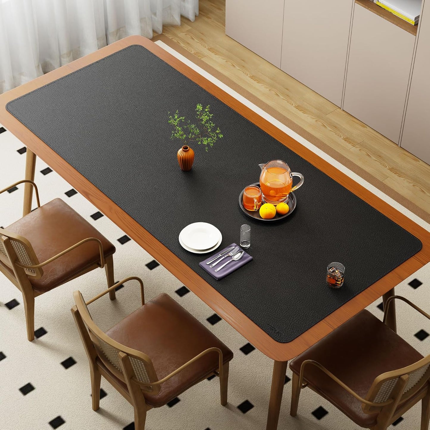Mydours 40" x 20" Extra Large Desk Mat, PU Leather & Cork Desk Pad, Large XXL Desk Mouse Pad for Workstation, Office, Home, Computer Desk Mat with Keyboard & Mouse (Black)