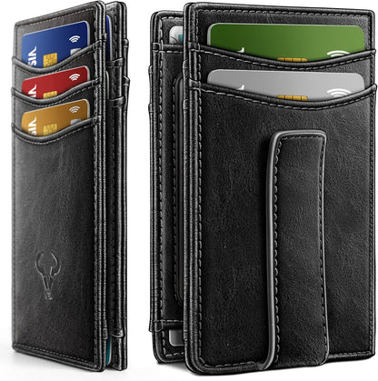 BULLIANT Men Airtag Wallet,Slim Wallet Money Clip Card Holder Magnetic Closure 12 Cards in Front Pocket RFID Blocking