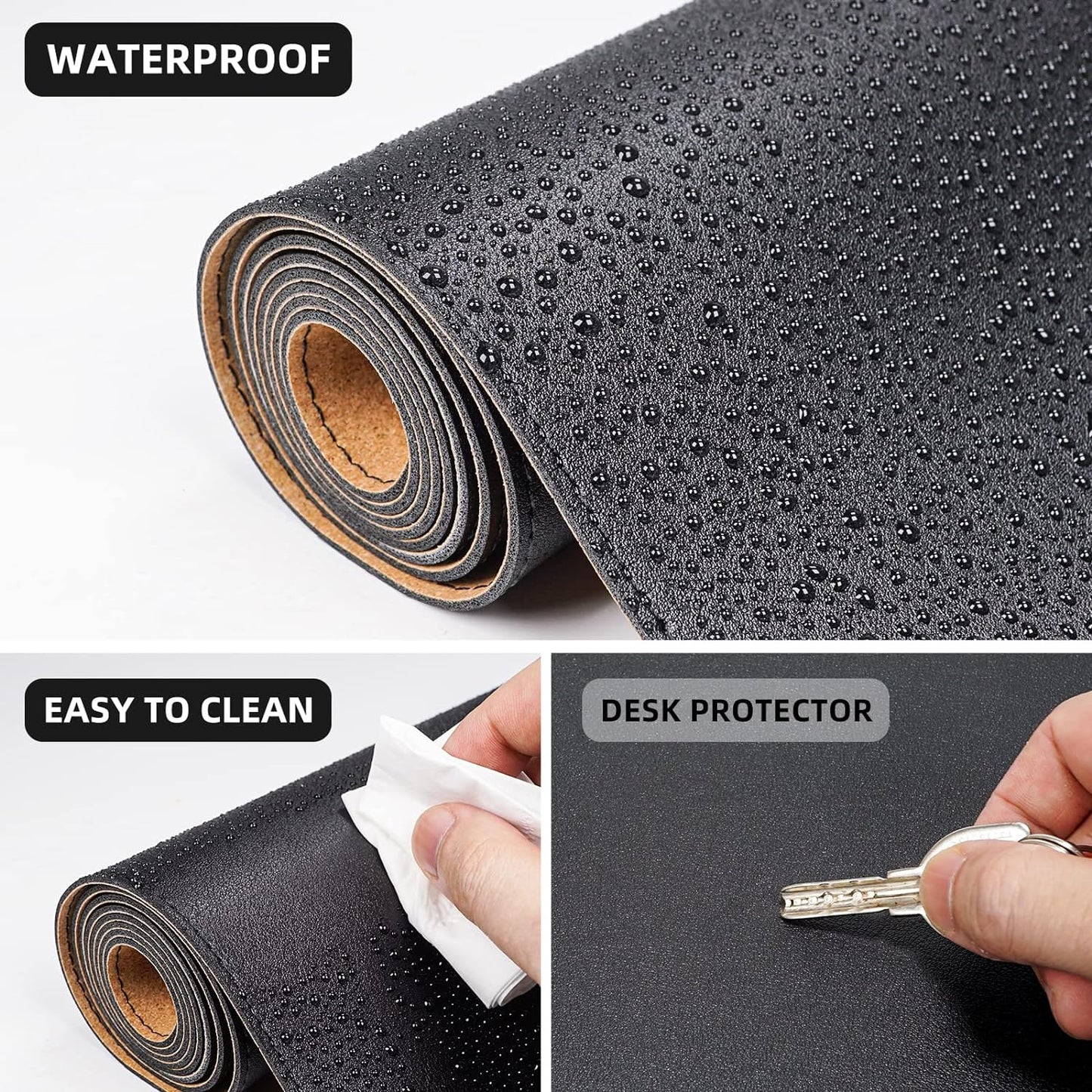AFIING Large Desk Mat 47" x 17", Dual-Sided Natural Cork & PU Leather Desk Pad, Non-Slip Waterproof Mouse Pad for Office, Home & Gaming, Black