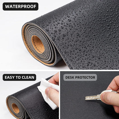 AFIING Large Desk Mat 47" x 17", Dual-Sided Natural Cork & PU Leather Desk Pad, Non-Slip Waterproof Mouse Pad for Office, Home & Gaming, Black