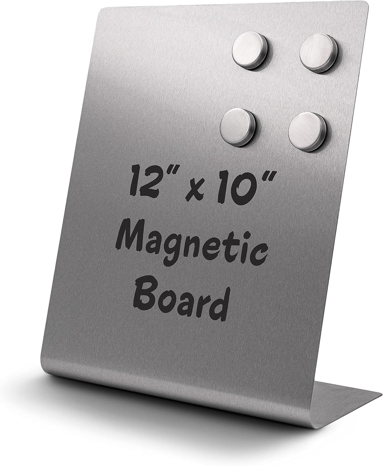 Large Magnetic Bulletin Board for Tabletops – Dry Erase Memo Board with Stand – Metal Easel for Magnet Display – 12x10 Inches + 4 Magnets