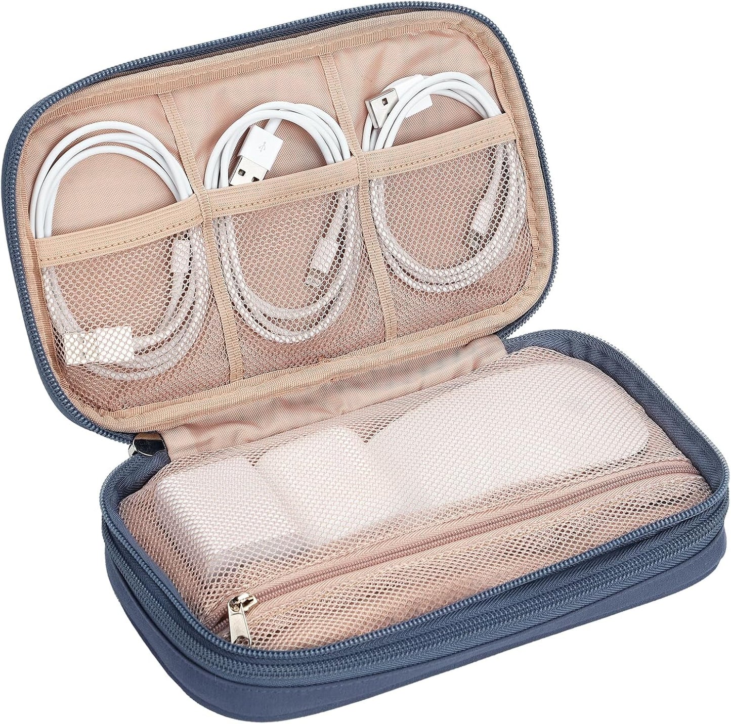 NISHEL Travel Cord Organizer Case, Double Layers Tech Electronic Bag, Essentials for Charger, Cable, Phone, Flash drive, Medium, Pink