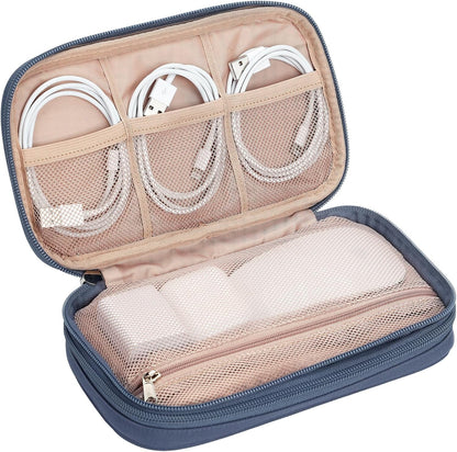 NISHEL Travel Cord Organizer Case, Double Layers Tech Electronic Bag, Essentials for Charger, Cable, Phone, Flash drive, Medium, Pink