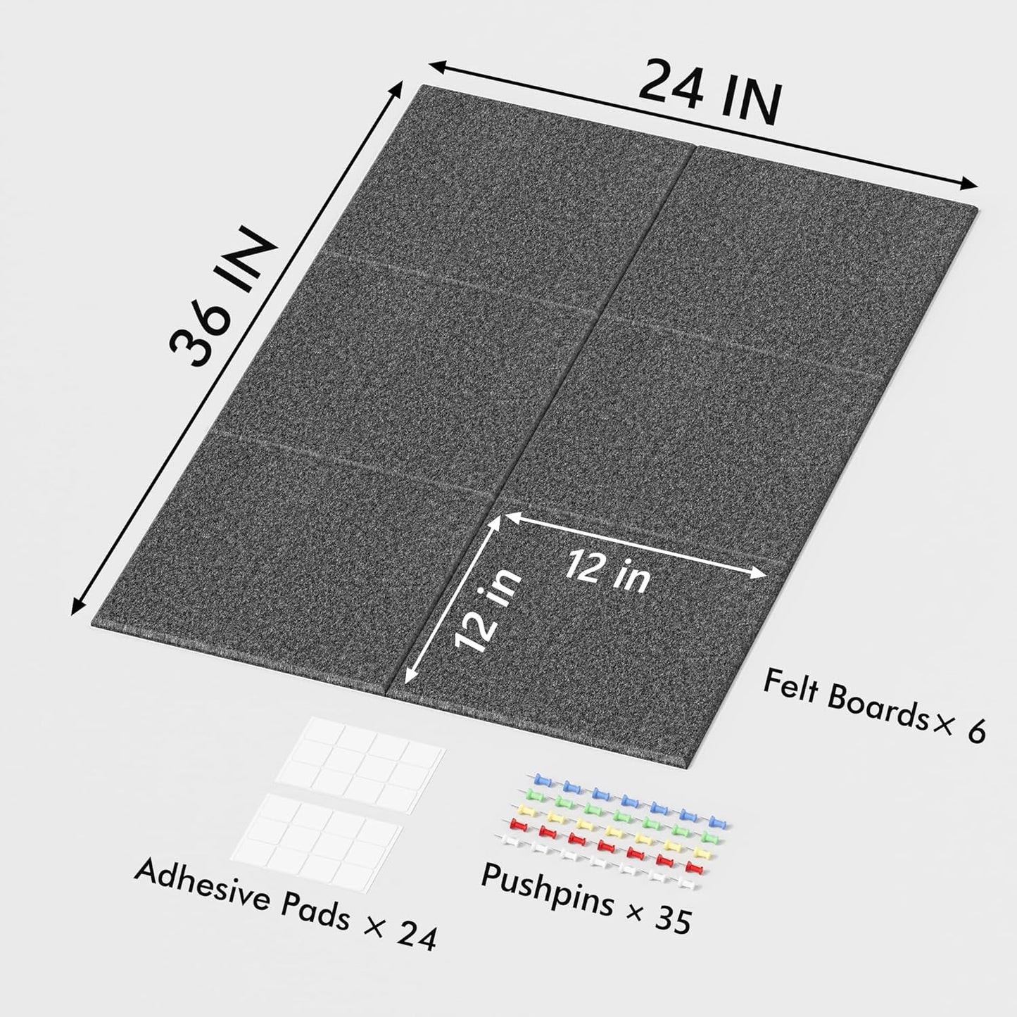 Neatsure Large Cork Board for Wall, Black Felt Bulletin Board with Pushpins, 36" x 24" 6 Panels Wall Tiles, Tack Push Pin Boards for Office
