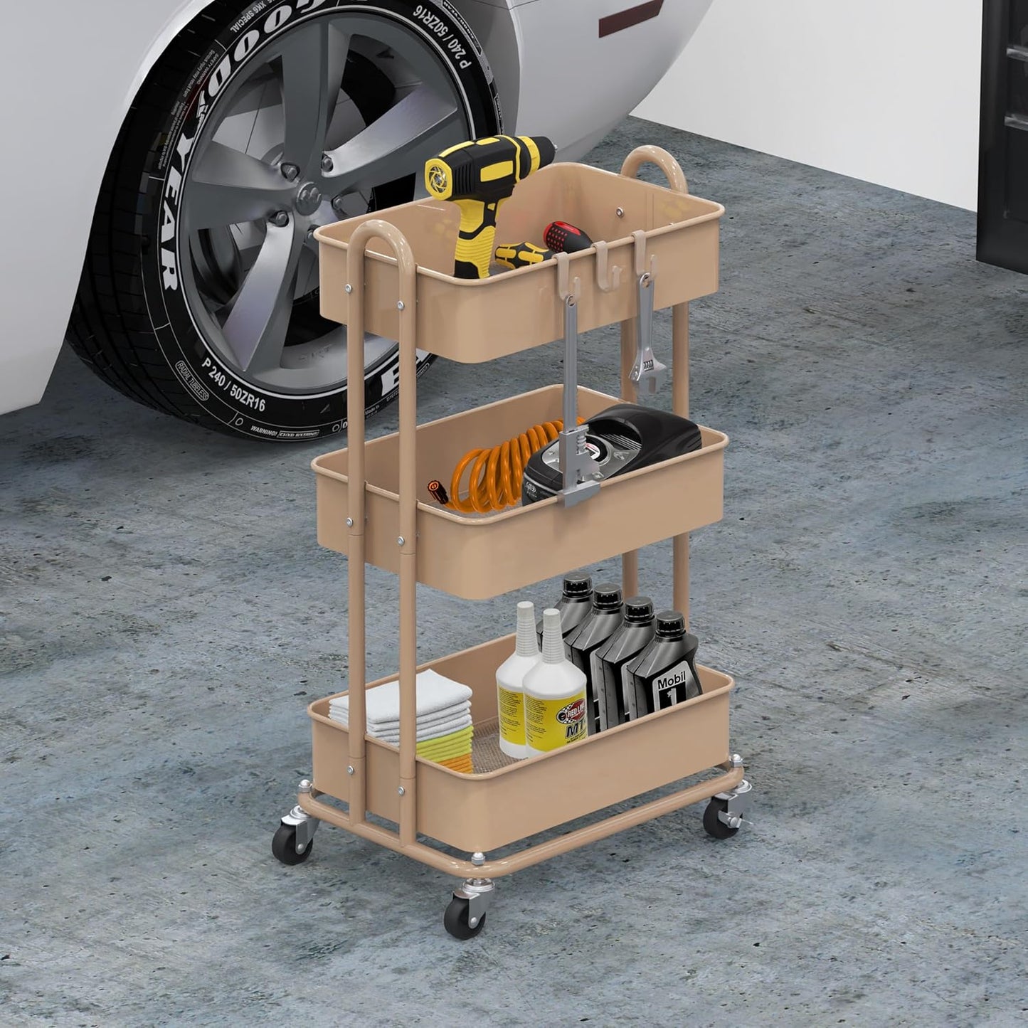 Simple Houseware 3-Tier Heavy Duty Metal Utility Rolling Cart, White