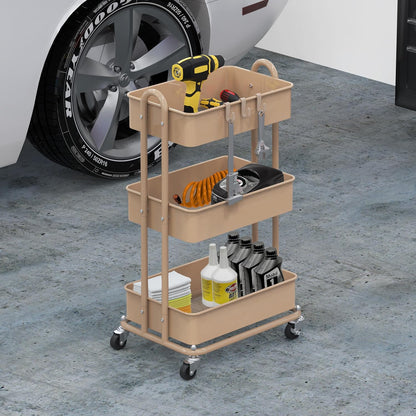 Simple Houseware 3-Tier Heavy Duty Metal Utility Rolling Cart, White