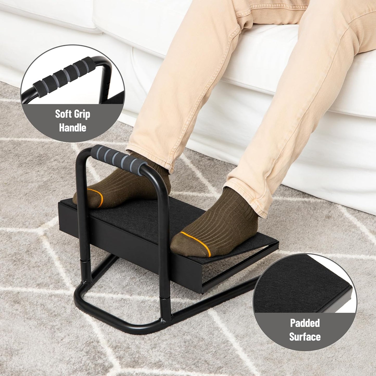 Mind Reader Foot Rest, Under Desk at Work, Ergonomic, Height Adjustable, Office, Plastic, Black