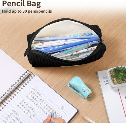Pencil Bag Pen Case, Soft Corduroy Small Pencil Pouch Organizer with Zipper, Cute Pencil Case Pouch Stationery for Girls and Boys – Apricot