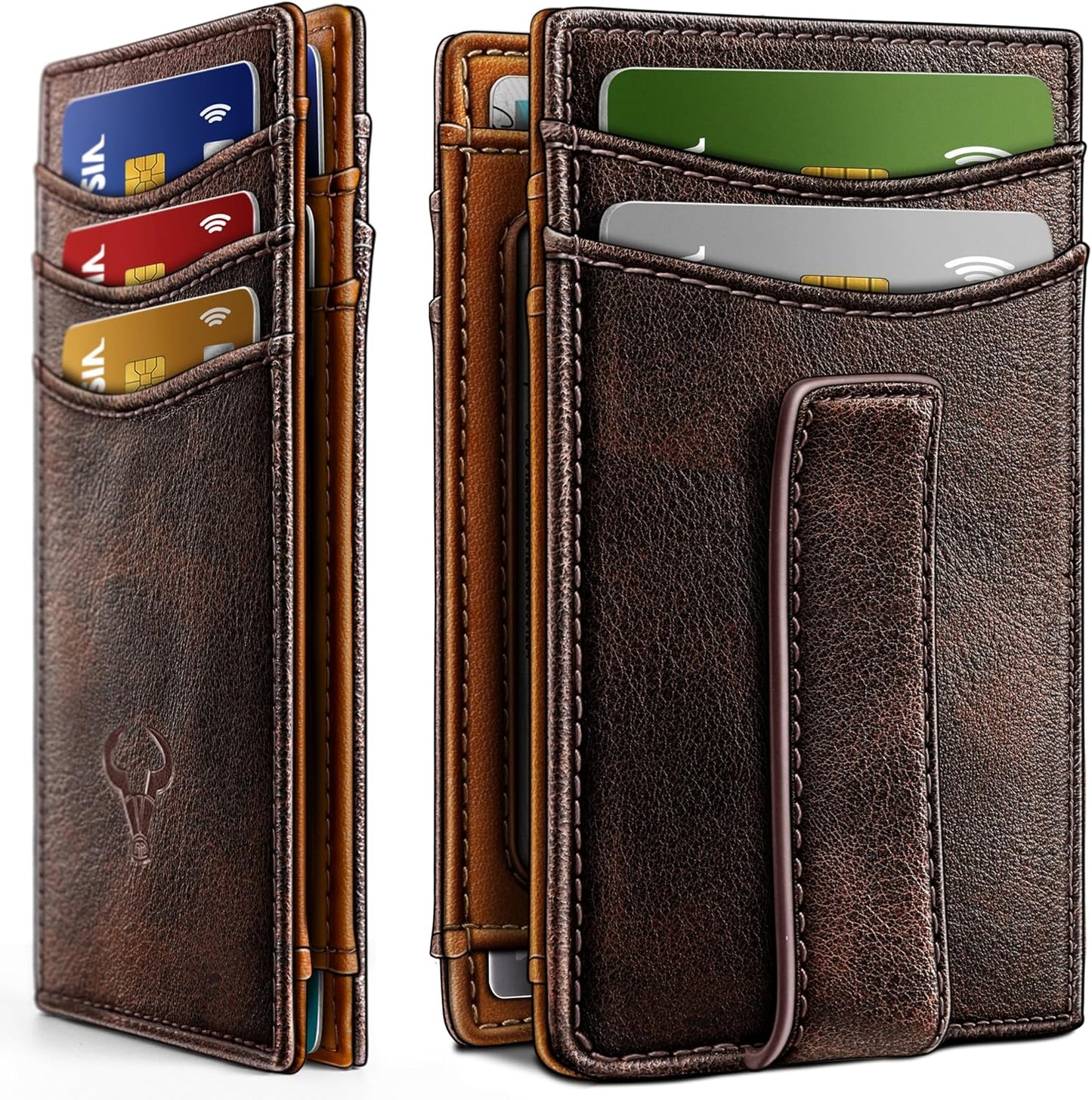 BULLIANT Men Airtag Wallet,Slim Wallet Money Clip Card Holder Magnetic Closure 12 Cards in Front Pocket RFID Blocking