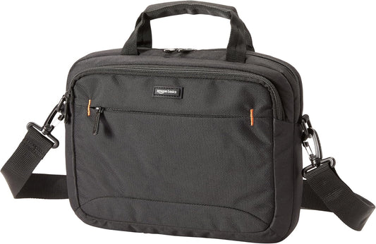 Amazon Basics Laptop Tablet Carrying Case with Shoulder Strap and Grab Handles, 14-inch, Black, Compartments for Storage