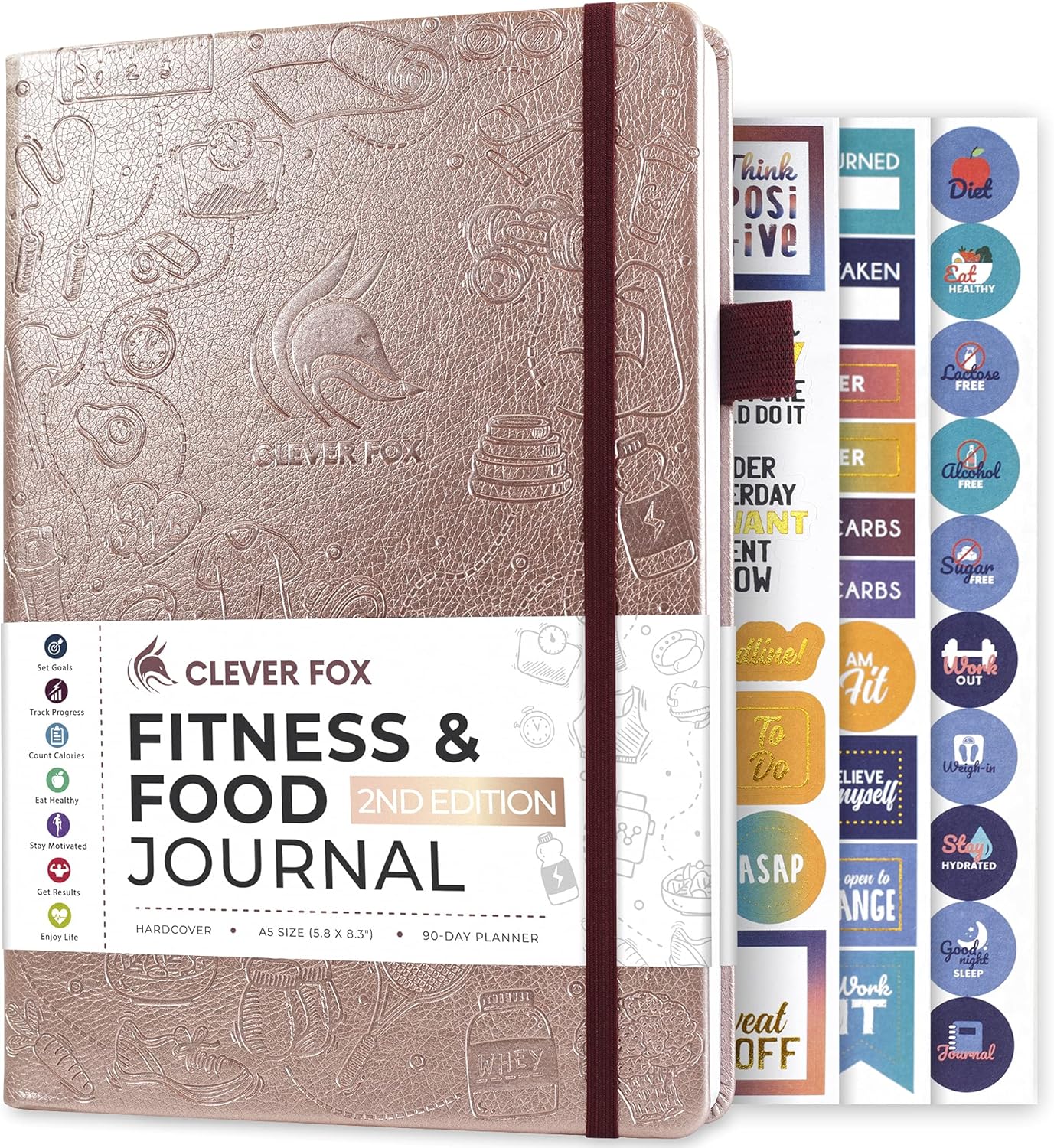 Clever Fox Fitness & Food Journal – Nutrition & Workout Planner for Women & Men – Diet & Gym Exercise Log Book with Calendars, Diet & Training Trackers - Undated, A5 Size, Hardcover (Forest Green)