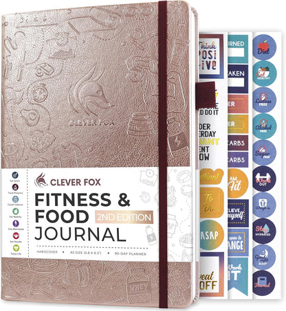 Clever Fox Fitness & Food Journal – Nutrition & Workout Planner for Women & Men – Diet & Gym Exercise Log Book with Calendars, Diet & Training Trackers - Undated, A5 Size, Hardcover (Forest Green)