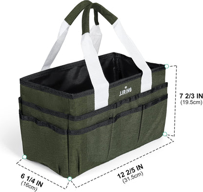 JJRING Craft Organizer Tote Bag for Art Storage, Caddy with Multiple Pockets, Bluish Green Sewing Bag for Scrapbooking, School, Medical, and Office Supplies