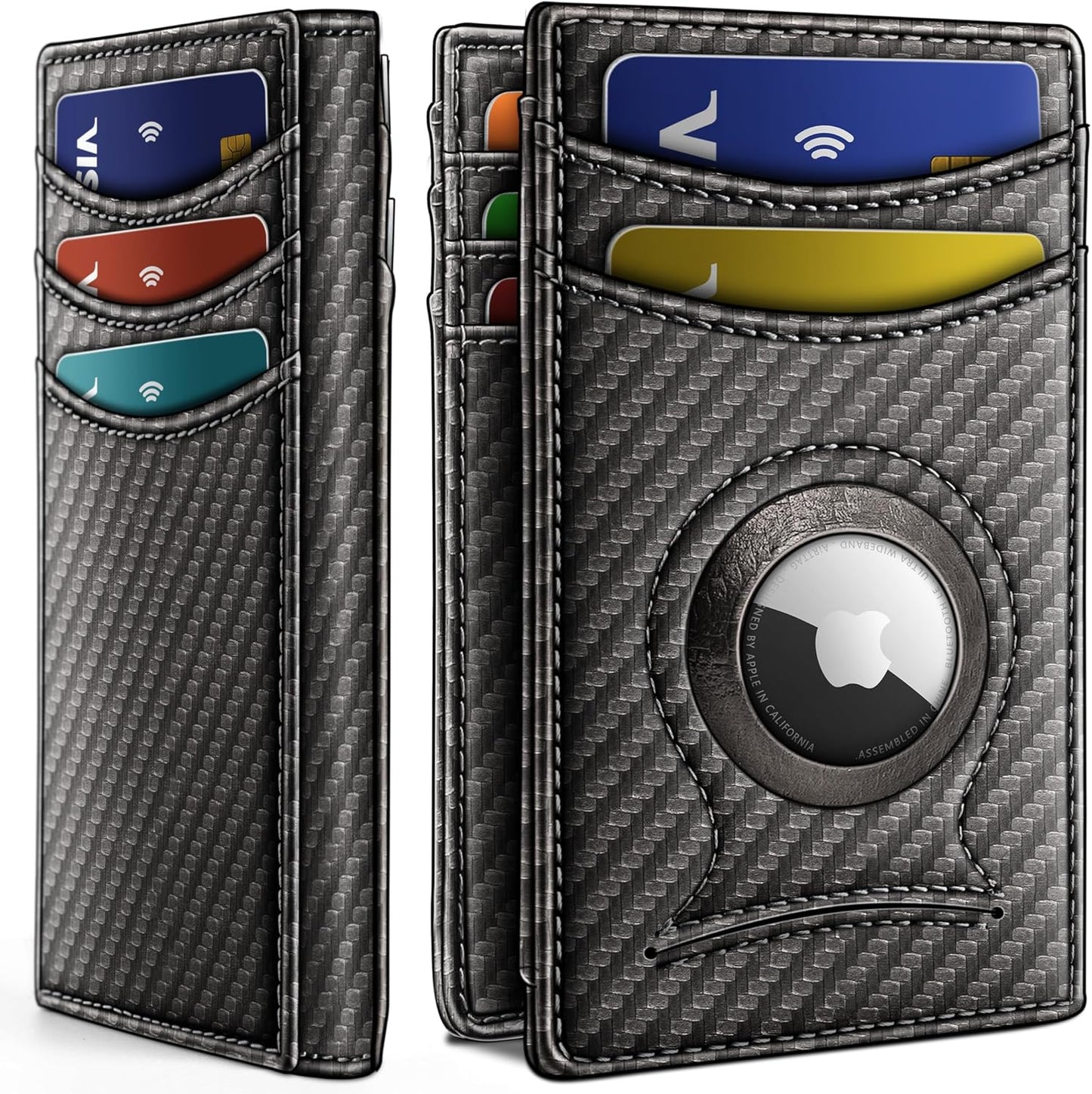 BULLIANT Men Airtag Wallet,Slim Wallet Money Clip Card Holder Magnetic Closure 12 Cards in Front Pocket RFID Blocking