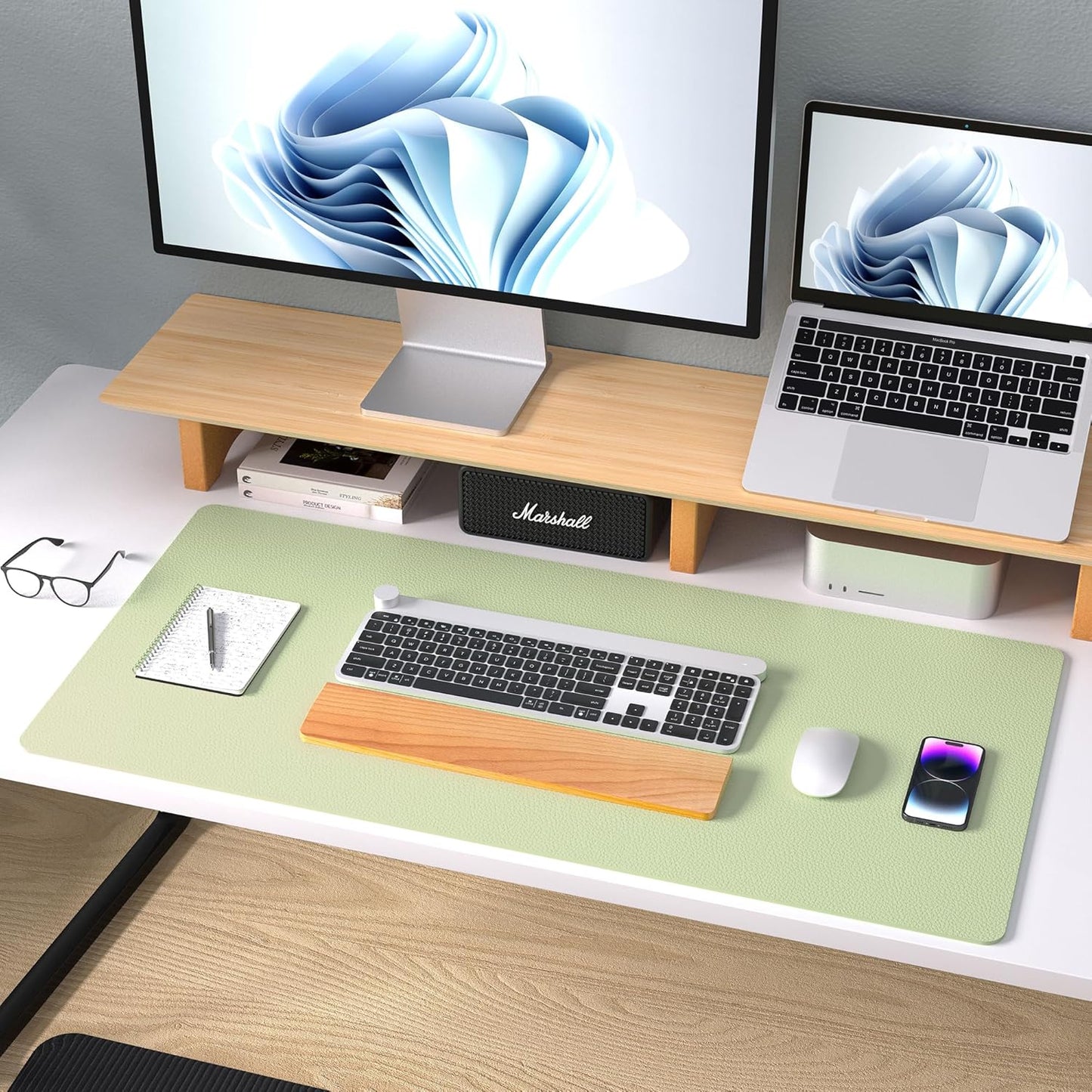 Aothia Non-Slip Waterproof PU Leather Desk Pad Protector for Mouse, Writing Desk, Office, Home, Laptop Blotter, 23.6" x 13.7", Black - Colors A