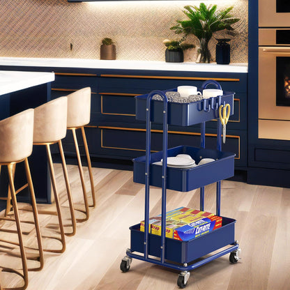 Simple Houseware 3-Tier Heavy Duty Metal Utility Rolling Cart, White