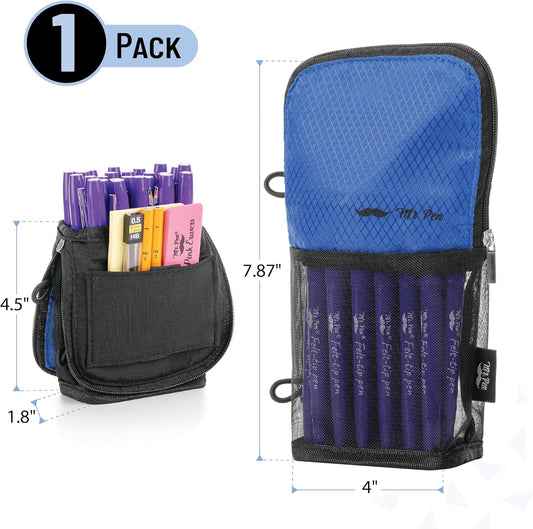Mr. Pen- Standing Pencil Case Pouch, Sit & Lay Mesh-View Design, Black & Gray, Interior Pocket & 2 Elastic Binder Loops, Cute Pencil Case for Girls and Boys
