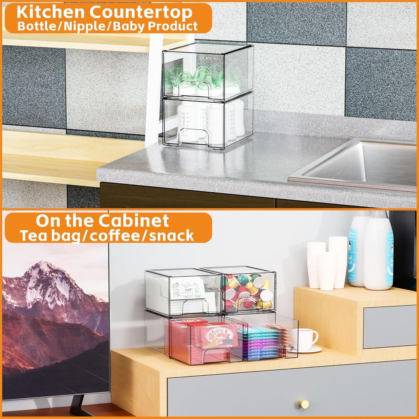 Yieach 8 Pack Small Clear Stackable Storage Drawers,2.2'' Tall Desk Organization and Storage,Plastic Office Supply Organizer,Acrylic Storage Containers for Makeup,Hair Clip,Accessory,Pen,Art Crafts