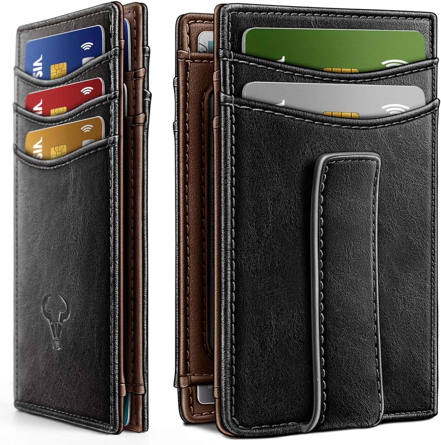 BULLIANT Men Airtag Wallet,Slim Wallet Money Clip Card Holder Magnetic Closure 12 Cards in Front Pocket RFID Blocking