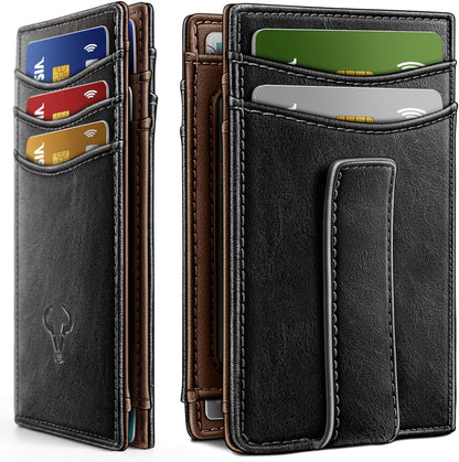 BULLIANT Men Airtag Wallet,Slim Wallet Money Clip Card Holder Magnetic Closure 12 Cards in Front Pocket RFID Blocking