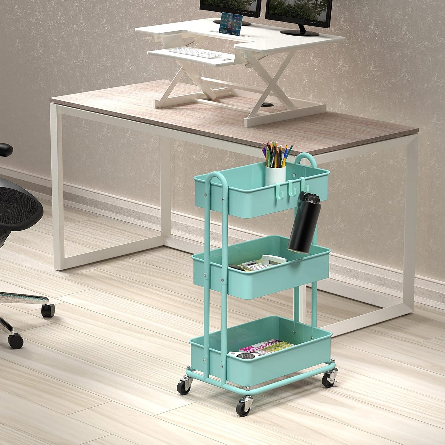 Simple Houseware 3-Tier Heavy Duty Metal Utility Rolling Cart, White