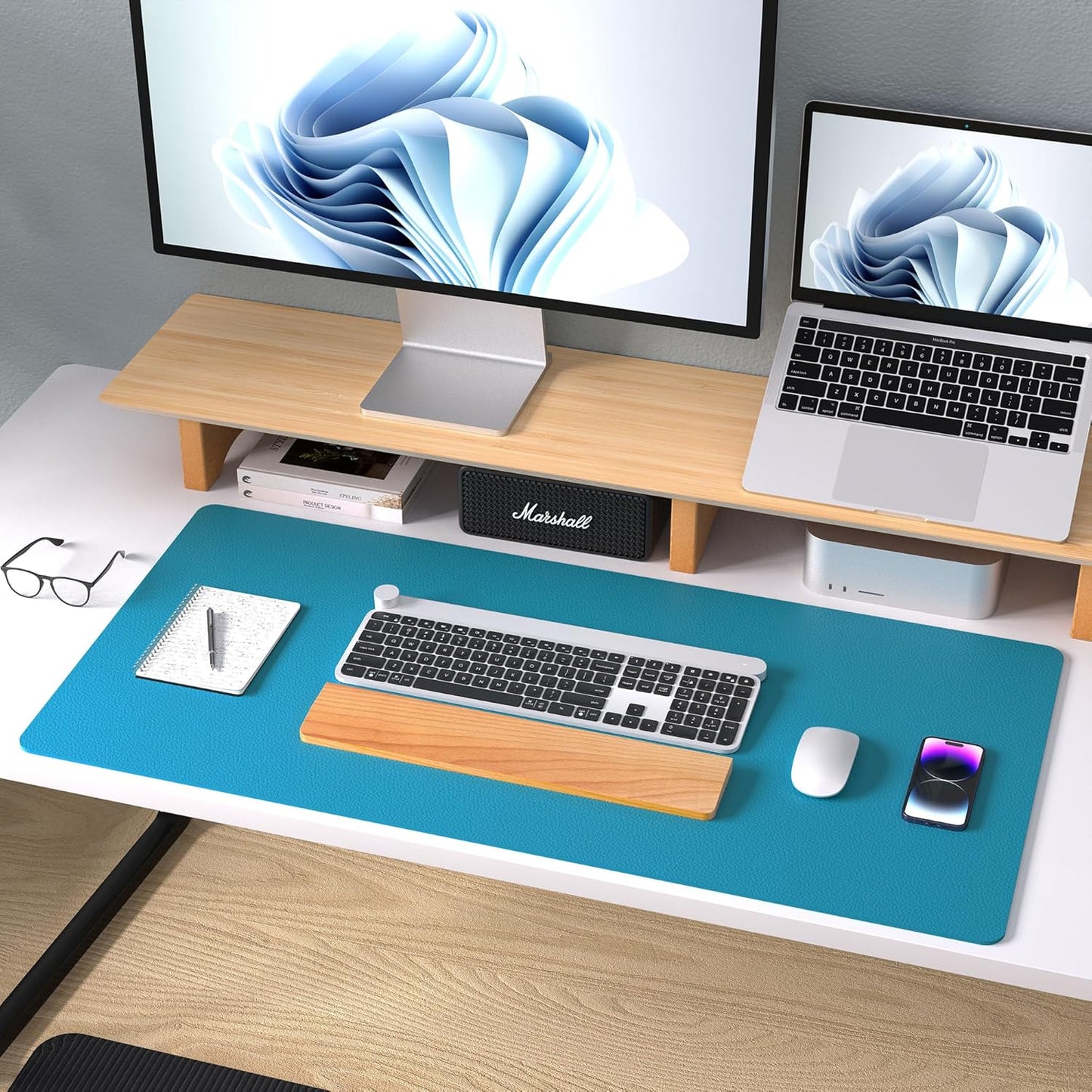 Aothia Leather Desk Pad Protector, Mouse Pad, Office Desk Mat, Non-Slip PU Leather Desk Blotter, Laptop Desk Pad, Waterproof Desk Writing Pad for Office and Home (Brown,23.6" x 13.7") - Colors B