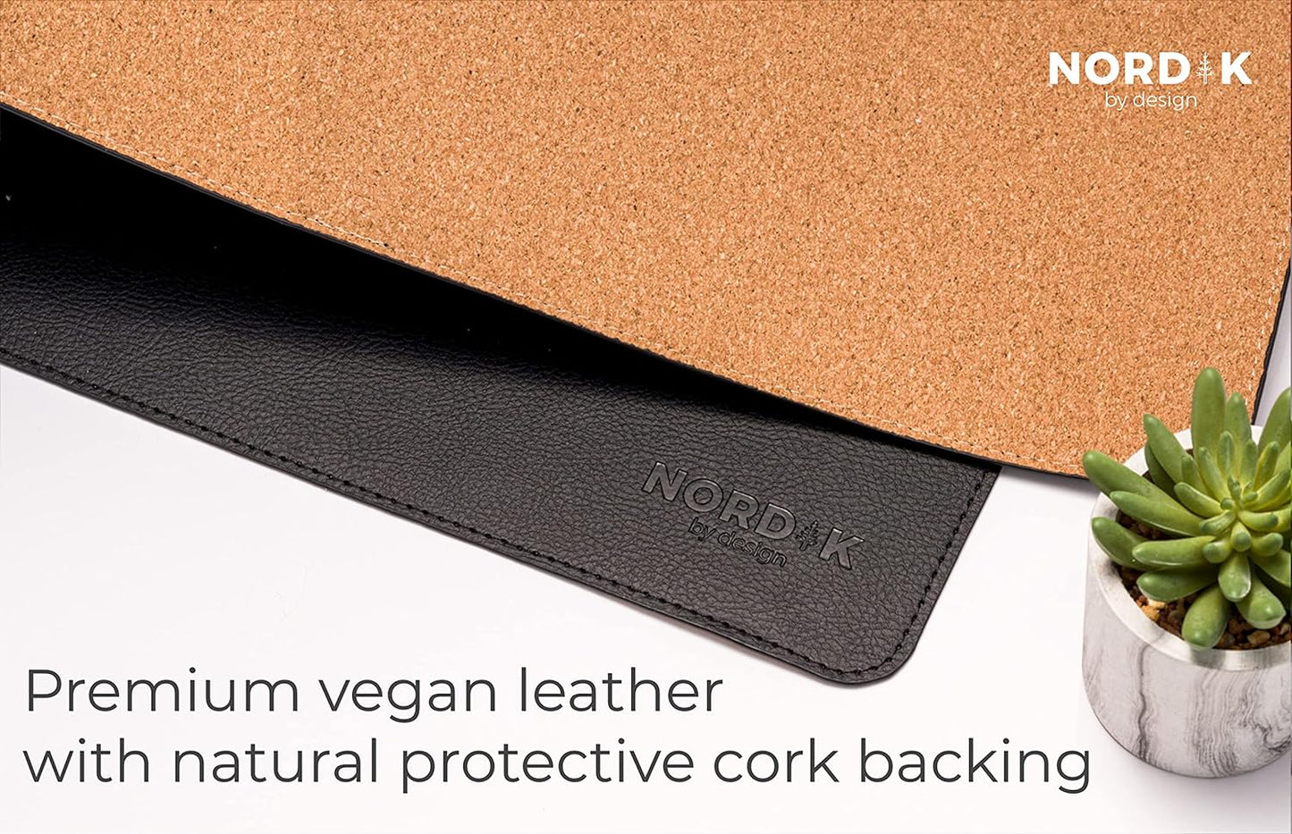Nordik Leather Desk Mat Cable Organizer - Pebble Black 35 X 17 inch - Premium Mouse Mat - Felt Vegan Leather Desk Pad Protector - Desk Blotter Matt Keyboard - Large Desk Matt for Desktop Computer