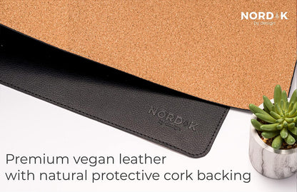 Nordik Leather Desk Mat Cable Organizer - Pebble Black 35 X 17 inch - Premium Mouse Mat - Felt Vegan Leather Desk Pad Protector - Desk Blotter Matt Keyboard - Large Desk Matt for Desktop Computer