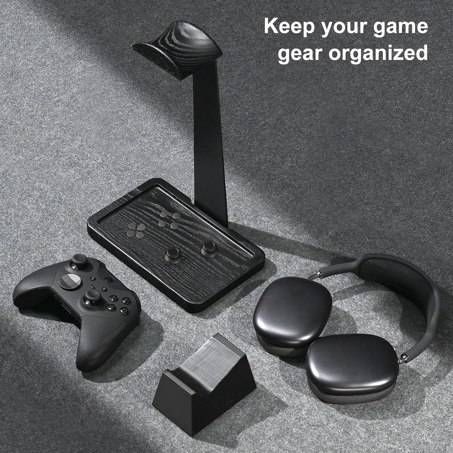 UPERGO Solid Wood Gaming Headset Stand with Controller Holder - Creative Gift for Teens, Boyfriends, Brothers, and Gamers - Desktop Organization and Decoration
