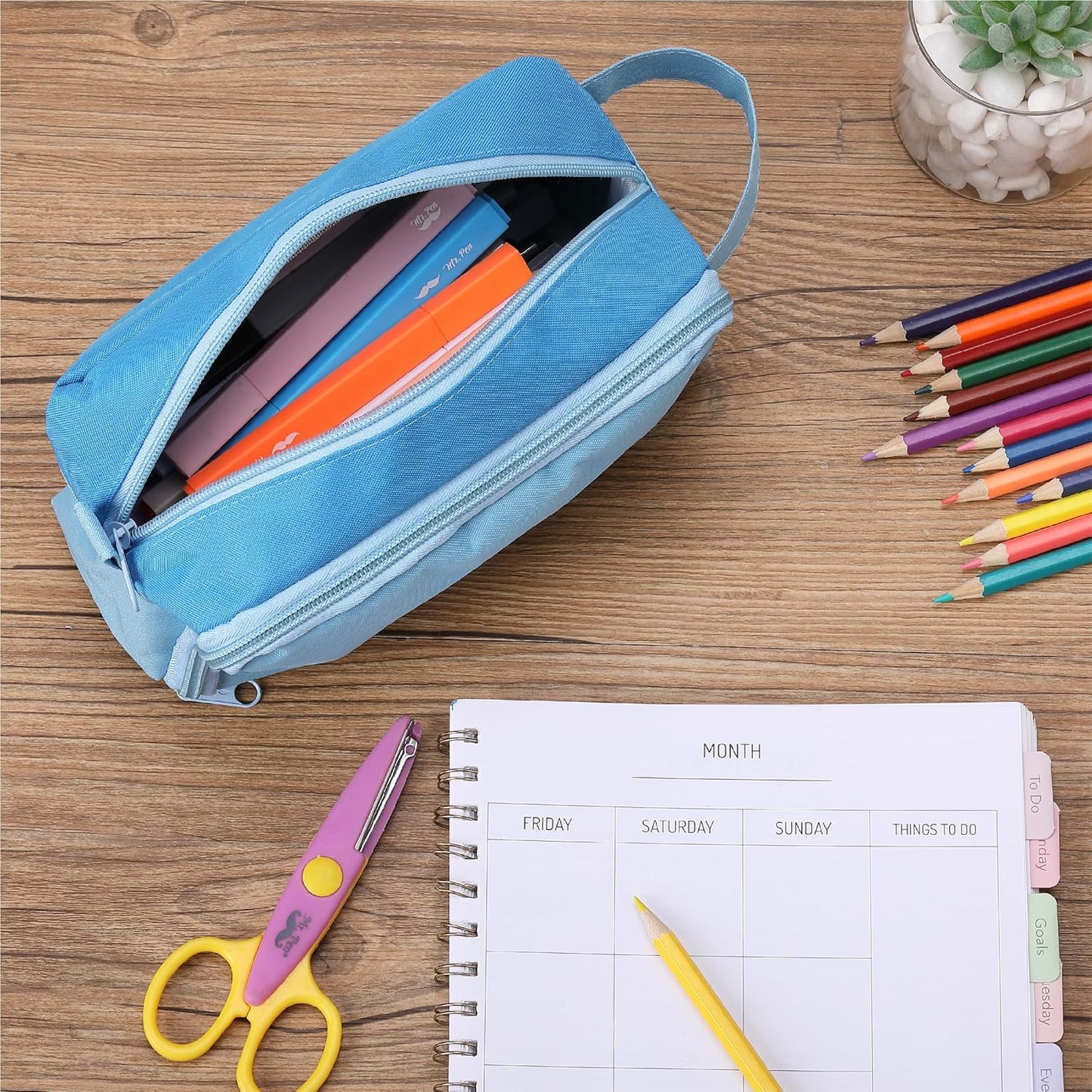 Mr. Pen- High Capacity Pencil Case, Large Pencil Pouch with 3 Compartments and 2 Pockets, Large Pencil Bag with Smooth Zipper, Cute Pencil Case Pouch Organizer, School Supplies for Teens