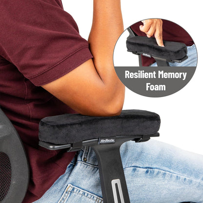 Mind Reader Air-Cloud Memory Foam Armrest Pads, Office & Gaming Chair Arm Rests, Elbow Support with Washable Cover, Black