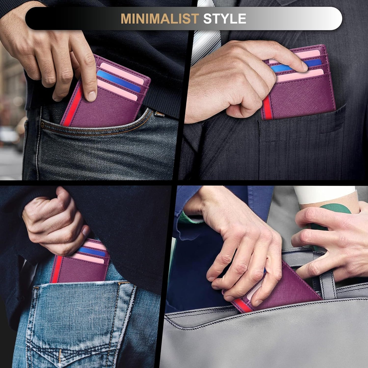 Travelambo Slim Wallet Front Pocket Minimalist Leather RFID Blocking Medium Size