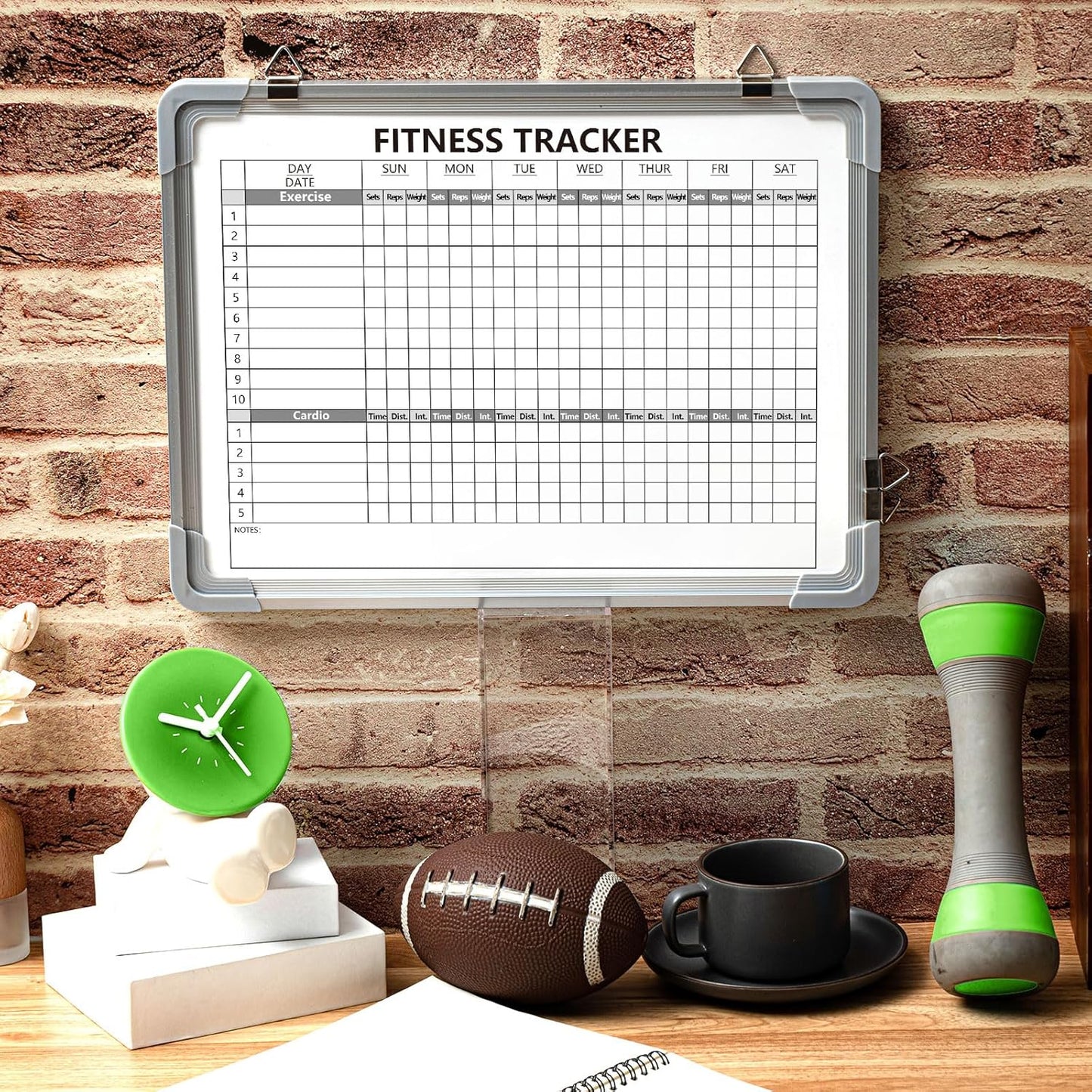 Lincia 16 x 12 Inch Fitness Tracker Whiteboard Workout Calendar for Home Gym Dry Erase Planner Hanging Removable to Do List for Wall Whiteboard with Aluminum Frame for Gym Program(Style A)