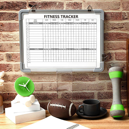 Lincia 16 x 12 Inch Fitness Tracker Whiteboard Workout Calendar for Home Gym Dry Erase Planner Hanging Removable to Do List for Wall Whiteboard with Aluminum Frame for Gym Program(Style A)