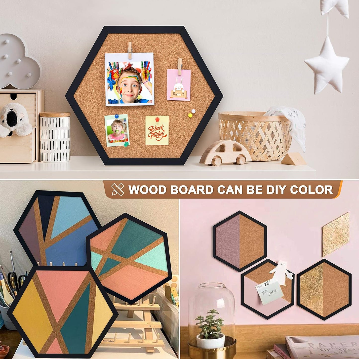 Cork Board Tiles - 4 Packs Adhesive Corkboards for Wall, Small Cork Board Squares Decorative for Office, School & Home