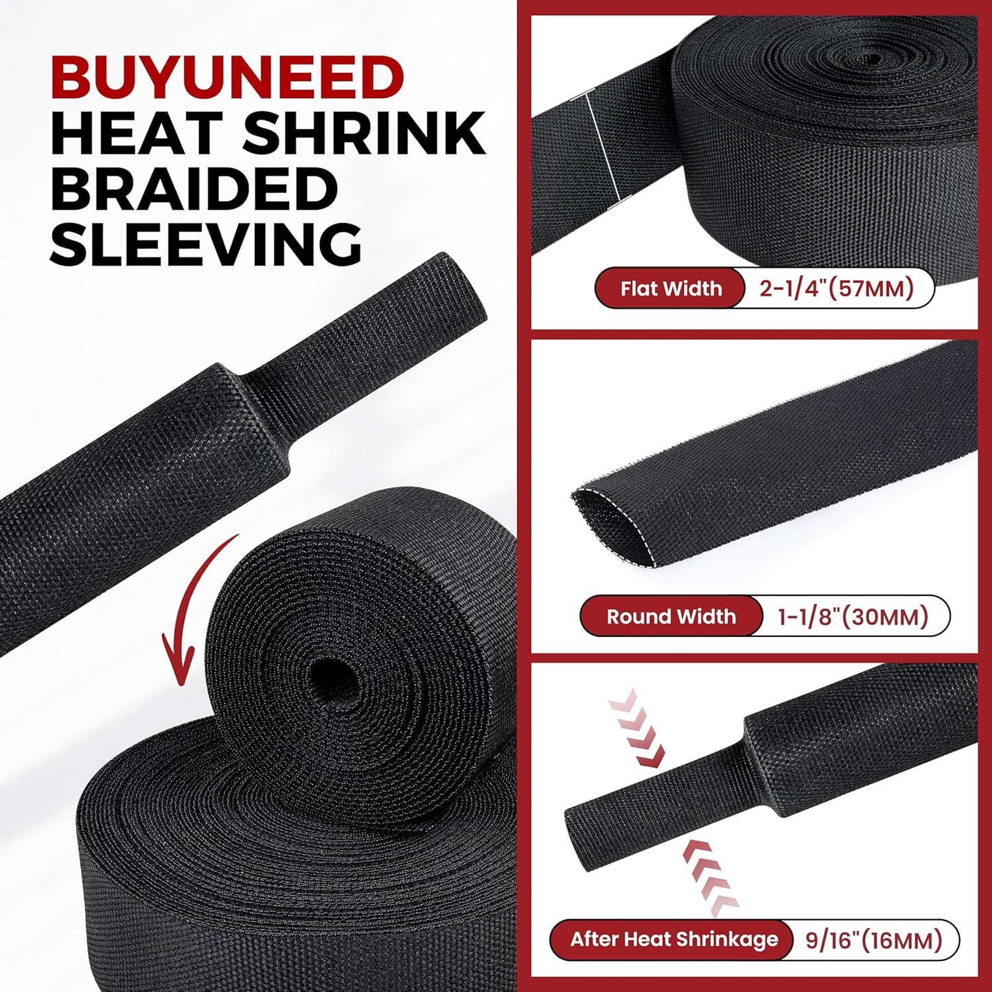 Braided Sleeving Heat Shrinkable Fabric 2:1 Ratio- Abrasion Protection Flexibility Wiring Harness Cable Sheath (3/8" ID, 16ft) - Colors A